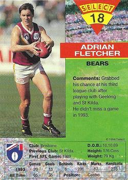 1994 Select AFL #18 Adrian Fletcher Back